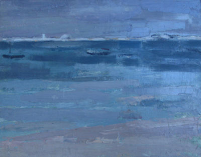 Bruce McKain, Provincetown Bay, Winter, oil on wood, 16" x 20"